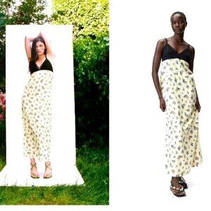 Zara Floral Satin Printed Crochet Cream Maxi Tank Dress Prairiecore NWT Small